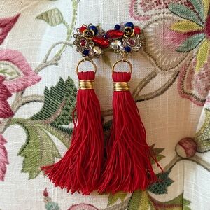 Elegant Red Tassel Clip Earrings